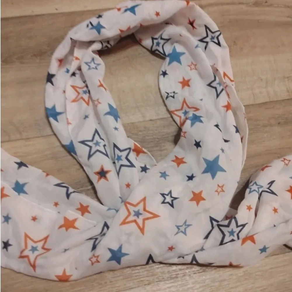 Kids White Star Print Scarf - Blue & Orange Stars